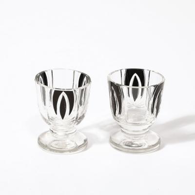 Art Deco Cubist Cut Crystal Black Geometric Detailed Cocktail Shaker Glass Set