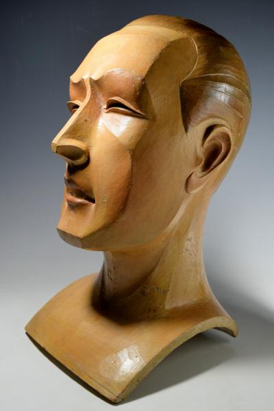 Art Deco Cubist Male Mannequin Head Pierre Imans Paris Carved Wood 1920
