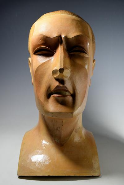 Art Deco Cubist Male Mannequin Head Pierre Imans Paris Carved Wood 1920