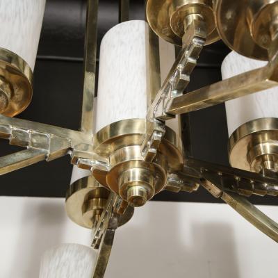 Art Deco Cubist Skyscraper Style Silvered Bronze Mottled Glass Chandelier