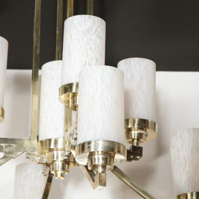 Art Deco Cubist Skyscraper Style Silvered Bronze Mottled Glass Chandelier