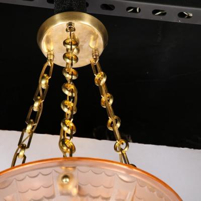 Art Deco Cubist Style Pendant Chandelier in Frosted Rose with Brass Fittings