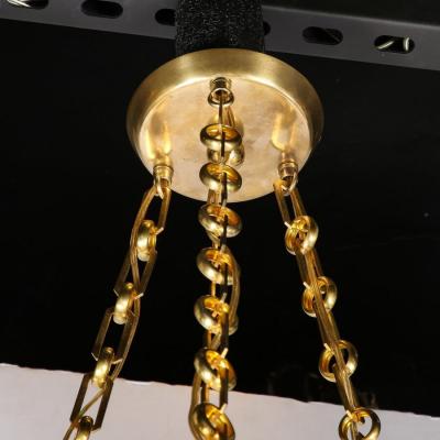 Art Deco Cubist Style Pendant Chandelier in Frosted Rose with Brass Fittings
