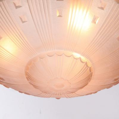 Art Deco Cubist Style Pendant Chandelier in Frosted Rose with Brass Fittings