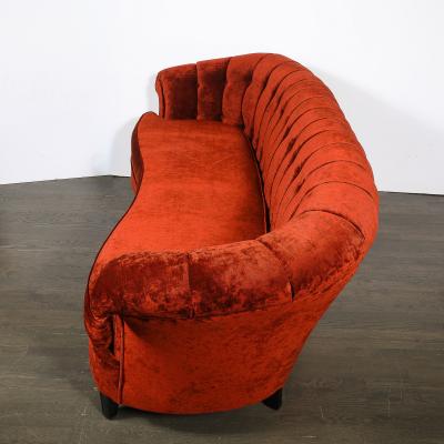 Art Deco Curved Channel Back Scroll Arm Sofa with Ebonized Tapered Supports