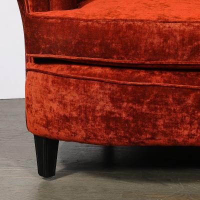 Art Deco Curved Channel Back Scroll Arm Sofa with Ebonized Tapered Supports