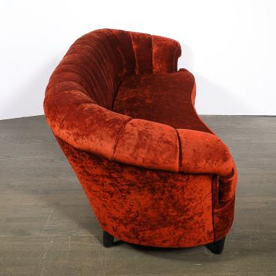 Art Deco Curved Channel Back Scroll Arm Sofa with Ebonized Tapered Supports