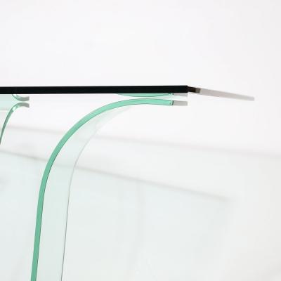 Art Deco Curved Glass Console Table with Black Lacquered Base by Modernage