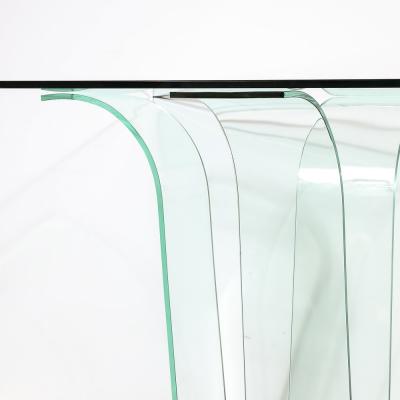 Art Deco Curved Glass Console Table with Black Lacquered Base by Modernage