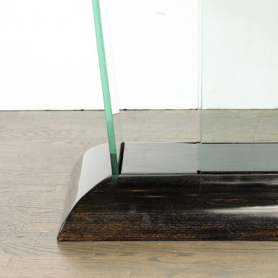 Art Deco Curved Glass Console Table with Black Lacquered Base by Modernage