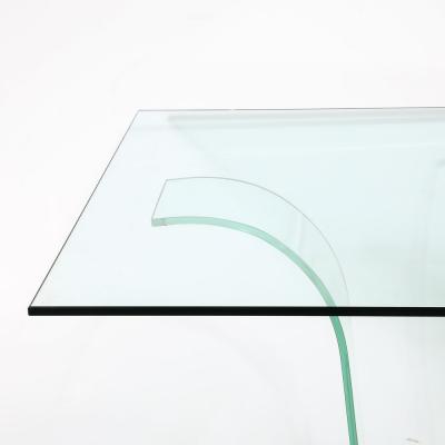 Art Deco Curved Glass Console Table with Black Lacquered Base by Modernage