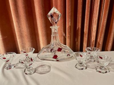 Art Deco Czech Decanter Set and Glasses