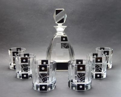 Art Deco Decanter and Whiskey Set Czechoslovakia Karl Palda