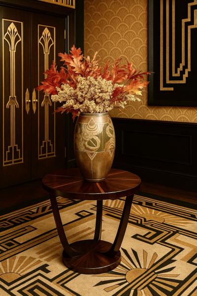 Art Deco Demi Lune Console Table Macassar Ebony with Sunburst Design