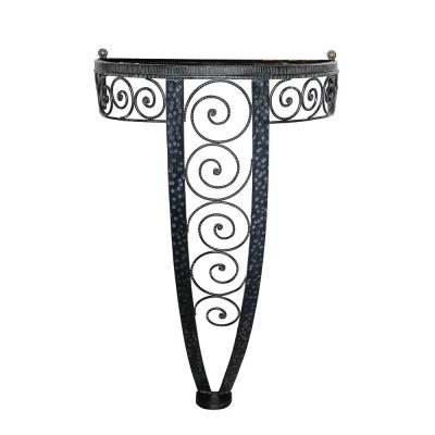 Art Deco Demilune Wrought Iron Spiral Motif Porto Marble Inset Console Table