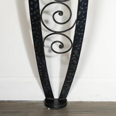 Art Deco Demilune Wrought Iron Spiral Motif Porto Marble Inset Console Table