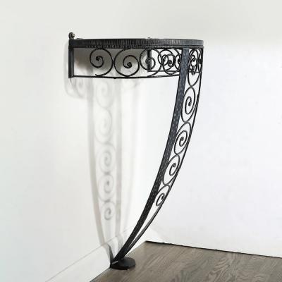 Art Deco Demilune Wrought Iron Spiral Motif Porto Marble Inset Console Table