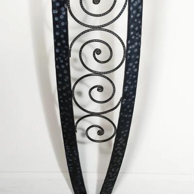 Art Deco Demilune Wrought Iron Spiral Motif Porto Marble Inset Console Table