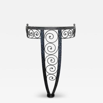 Art Deco Demilune Wrought Iron Spiral Motif Porto Marble Inset Console Table