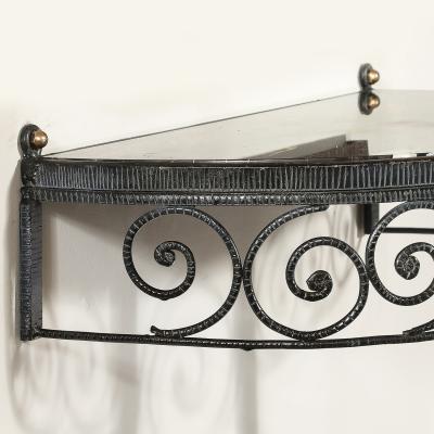 Art Deco Demilune Wrought Iron Spiral Motif Porto Marble Inset Console Table