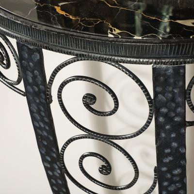 Art Deco Demilune Wrought Iron Spiral Motif Porto Marble Inset Console Table