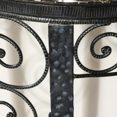 Art Deco Demilune Wrought Iron Spiral Motif Porto Marble Inset Console Table