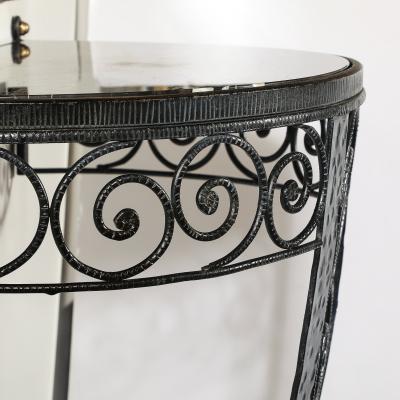 Art Deco Demilune Wrought Iron Spiral Motif Porto Marble Inset Console Table