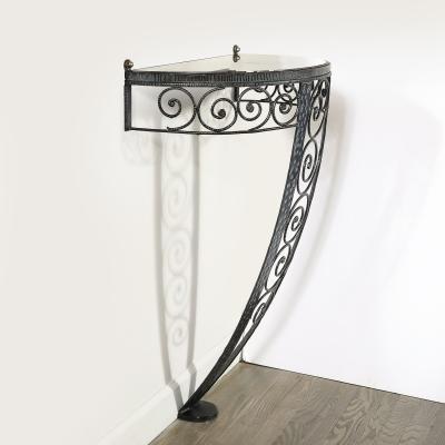 Art Deco Demilune Wrought Iron Spiral Motif Porto Marble Inset Console Table