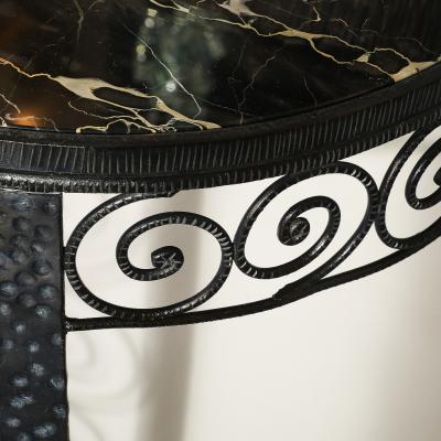 Art Deco Demilune Wrought Iron Spiral Motif Porto Marble Inset Console Table