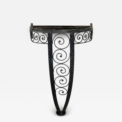 Art Deco Demilune Wrought Iron Spiral Motif Porto Marble Inset Console Table