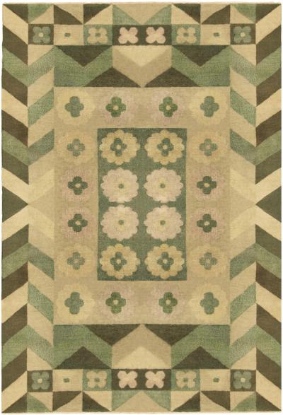 Art Deco Design Green Handmade Wool Carpet