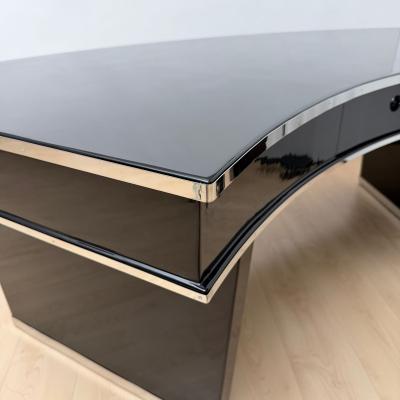 Art Deco Desk Black Lacquer Walnut Metal France circa 1950