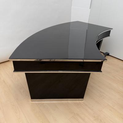 Art Deco Desk Black Lacquer Walnut Metal France circa 1950