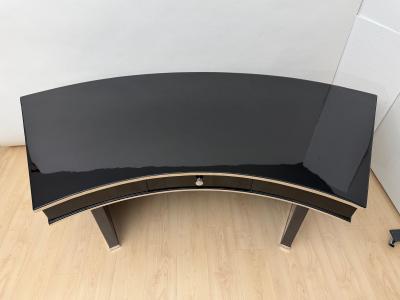 Art Deco Desk Black Lacquer Walnut Metal France circa 1950