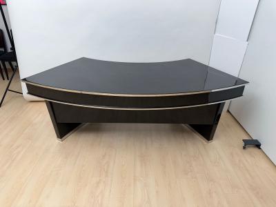 Art Deco Desk Black Lacquer Walnut Metal France circa 1950