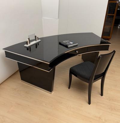 Art Deco Desk Black Lacquer Walnut Metal France circa 1950