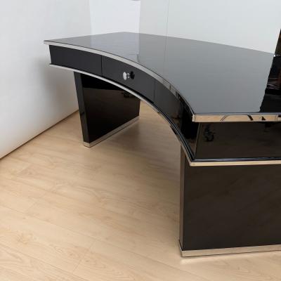 Art Deco Desk Black Lacquer Walnut Metal France circa 1950