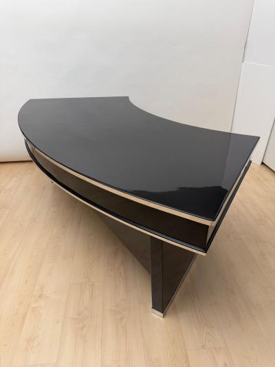 Art Deco Desk Black Lacquer Walnut Metal France circa 1950