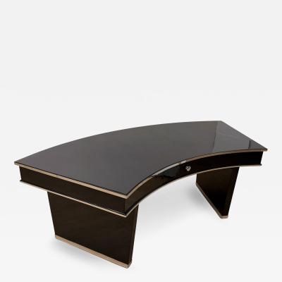 Art Deco Desk Black Lacquer Walnut Metal France circa 1950