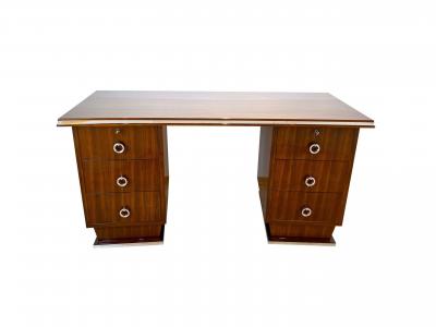 Art Deco Desk Rosewood Veneer Nickel France circa 1930