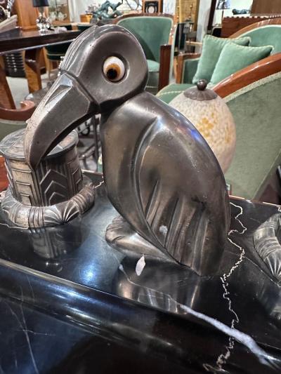 Art Deco Desk Set Ink Wells Penguin Statue French
