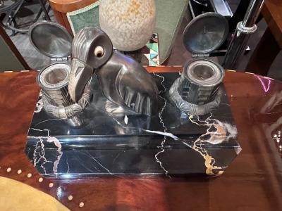 Art Deco Desk Set Ink Wells Penguin Statue French
