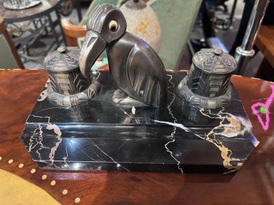 Art Deco Desk Set Ink Wells Penguin Statue French