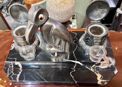 Art Deco Desk Set Ink Wells Penguin Statue French