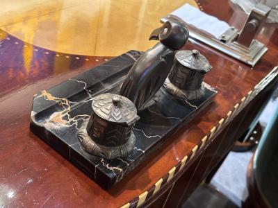 Art Deco Desk Set Ink Wells Penguin Statue French