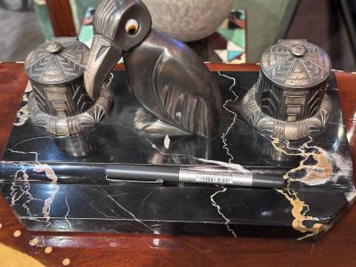 Art Deco Desk Set Ink Wells Penguin Statue French
