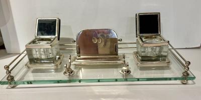 Art Deco Desk Set with Ink Wells Calendar