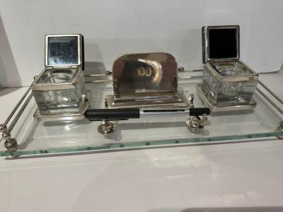 Art Deco Desk Set with Ink Wells Calendar