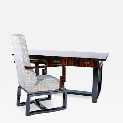 Art Deco Desk and Chair Set by Travail Francais Macassar Ebony 1930