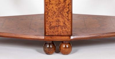 Art Deco Diamond Shape Burl Walnut Table with Undershelf